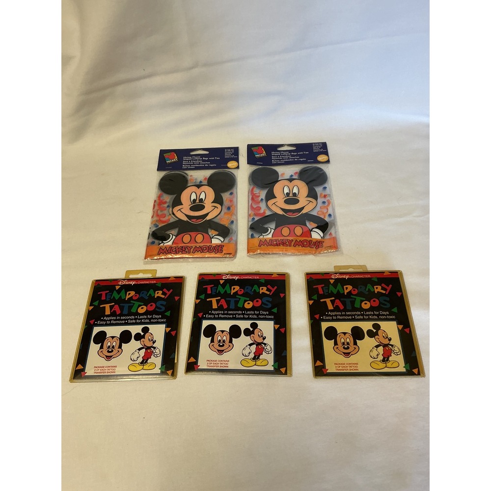 Vintage Disney Mickey Mouse Party Bundle gift Bags and Temporary Tattoos 5pc
